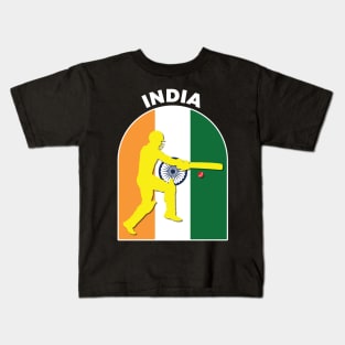 India Cricket Batsman India Flag Kids T-Shirt